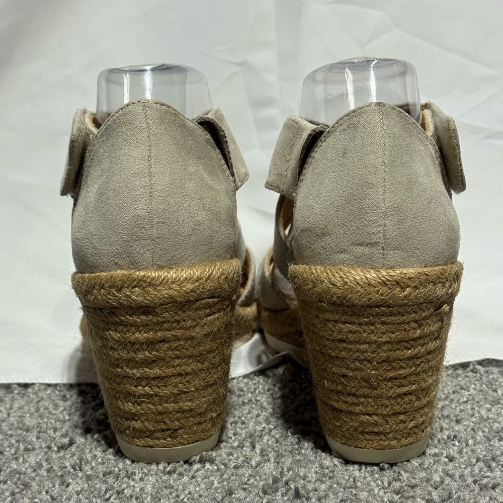 NWT Dr. Scholl's Sandals Visitors Platform Espadrille Open Toe Wedge Tan Size 9 - Picture 6 of 11